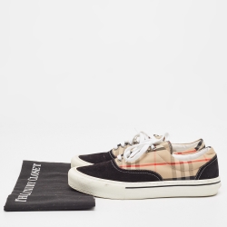 مم لوكة مسبقًا Burberry Beige/Black House Check Fabric and Suede Wilson Sneakers Size 40.5 