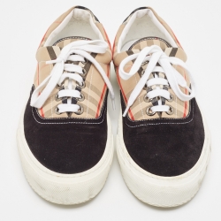 مملوكة مسبقًا Burberry Beige/Black House Check Fabric and Suede Wilson Sneakers Size 40.5 