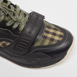 Pre Owned Burberry Green/Black Leather and Canvas Ramsey Sneakers Size 41