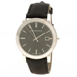 Burberry Silvered Black Stainless Steel Check Men's Wristwatch 39 mm