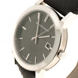Burberry Silvered Black Stainless Steel Check Men's Wristwatch 39 mm