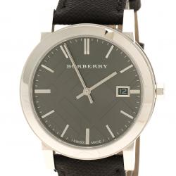 Burberry Silvered Black Stainless Steel Check Men's Wristwatch 39 mm