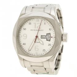 Pre Owned Burberry Silver White Stainless Steel Military Inspired BU7637 Men's Wristwatch 43 mm