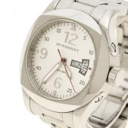 Pre Owned Burberry Silver White Stainless Steel Military Inspired BU7637 Men's Wristwatch 43 mm