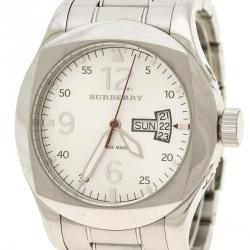 Pre Owned Burberry Silver White Stainless Steel Military Inspired BU7637 Men's Wristwatch 43 mm