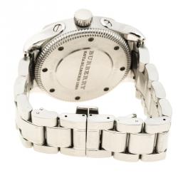 Pre Owned Burberry Silver White Stainless Steel Military Inspired BU7637 Men's Wristwatch 43 mm
