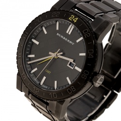 Pre Owned Burberry Grey Gunmetal Ion Stainless Steel GMT BU9340 Men's Wristwatch 43 mm