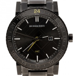 Pre Owned Burberry Grey Gunmetal Ion Stainless Steel GMT BU9340 Men's Wristwatch 43 mm