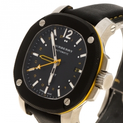 Pre Owned Burberry Black Stainless Steel The Britain GMT BBY1350 Men's Wristwatch 40 mm