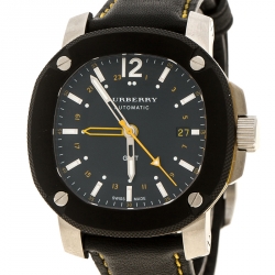 Pre Owned Burberry Black Stainless Steel The Britain GMT BBY1350 Men's Wristwatch 40 mm