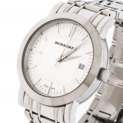 Pre Owned Burberry Silver Stainless Steel Heritage BU1350 Men's Wristwatch 38 mm