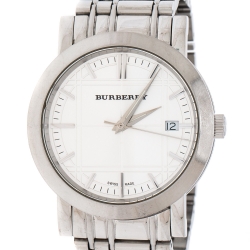 Pre Owned Burberry Silver Stainless Steel Heritage BU1350 Men's Wristwatch 38 mm