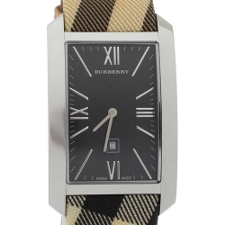 Pre Owned Burberry Black Stainless Steel Canvas Heritage BU1058 Men's Wristwatch 30 mm