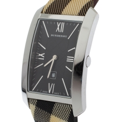Pre Owned Burberry Black Stainless Steel Canvas Heritage BU1058 Men's Wristwatch 30 mm