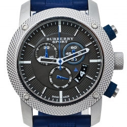 Pre Owned Burberry Grey Stainless Steel Rubber Sport BU7711 Men's Wristwatch 44 mm