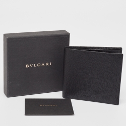 Pre Owned Bvlgari Black Grained Leather Bifold Wallet