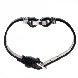 Bvlgari Black Leather Silver Bracelet