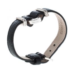 Bvlgari Black Leather Silver Bracelet