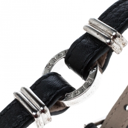 Bvlgari Black Leather Silver Bracelet