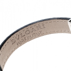 Bvlgari Black Leather Silver Bracelet