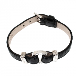 Bvlgari Black Leather Silver Bracelet