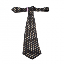 Bvlgari X Davide Pizzigoni Dark Grey Printed Silk Seven Fold Tie 