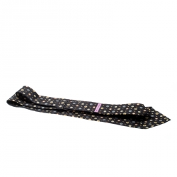 Bvlgari X Davide Pizzigoni Dark Grey Printed Silk Seven Fold Tie 