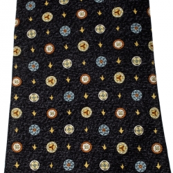 Bvlgari X Davide Pizzigoni Dark Grey Printed Silk Seven Fold Tie 