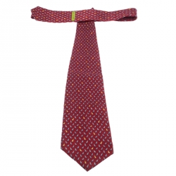 Bvlgari Red Sailboat Print Silk Tie
