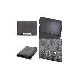 Bvlgari Black/Gray Coated Canvas Leather Weeken Business Card Holder 