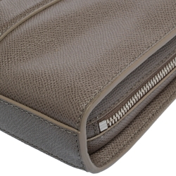 Bvlgari Taupe Grey Grained Leather Briefcase