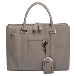 Bvlgari Taupe Grey Grained Leather Briefcase