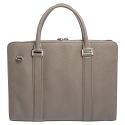 Bvlgari Taupe Grey Grained Leather Briefcase