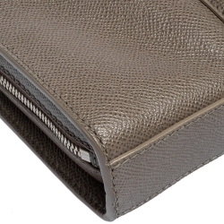 Bvlgari Taupe Grey Grained Leather Briefcase