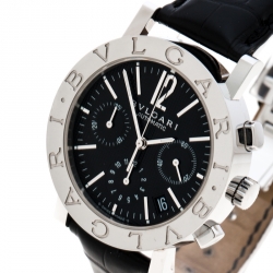 Pre Owned Bvlgari Black Stainless Steel Chronograph BB38SLCH Men's Wristwatch 38 mm