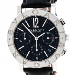 Pre Owned Bvlgari Black Stainless Steel Chronograph BB38SLCH Men's Wristwatch 38 mm