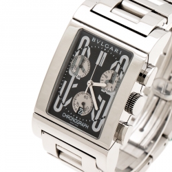 Pre Owned Bvlgari Black Stainless Steel Rettangolo RTC49S Chronograph Men's Wristwatch 29 mm