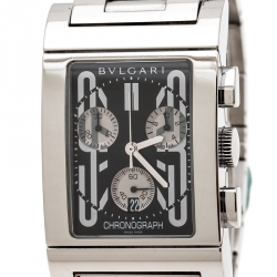 Pre Owned Bvlgari Black Stainless Steel Rettangolo RTC49S Chronograph Men's Wristwatch 29 mm