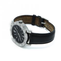 Pre Owned Bvlgari Black Dial Stainless Steel Leather Men's Watch 41MM