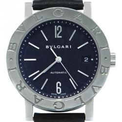 Pre Owned Bvlgari Black Dial Stainless Steel Leather Men's Watch 41MM
