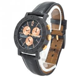 Bvlgari Black Carbon Rose Gold Kuwait Limited Edition Chronograph Watch 38MM
