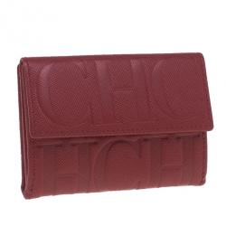 Pre Owned Carolina Herrera Red Monogram Leather Card Holder