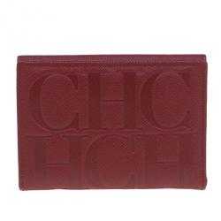 Pre Owned Carolina Herrera Red Monogram Leather Card Holder