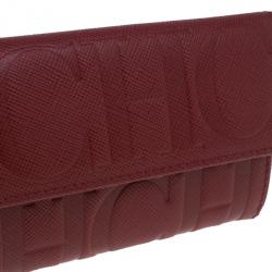 Pre Owned Carolina Herrera Red Monogram Leather Card Holder