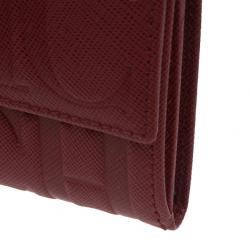 Pre Owned Carolina Herrera Red Monogram Leather Card Holder