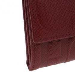 Pre Owned Carolina Herrera Red Monogram Leather Card Holder