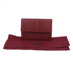 Pre Owned Carolina Herrera Red Monogram Leather Card Holder