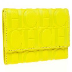 Pre Owned Carolina Herrera Yellow Monogram Compact Wallet