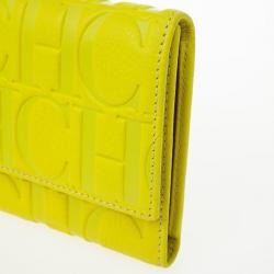 Pre Owned Carolina Herrera Yellow Monogram Compact Wallet