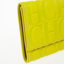 Pre Owned Carolina Herrera Yellow Monogram Compact Wallet